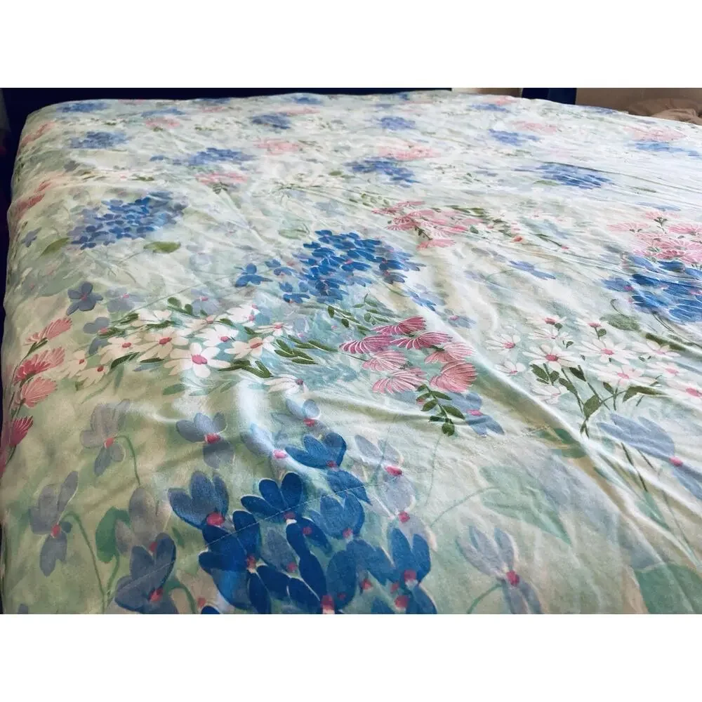 Cannon Royal Family Shangrila Flat Sheet Blue Floral Pink White Flowers Duvet Co
